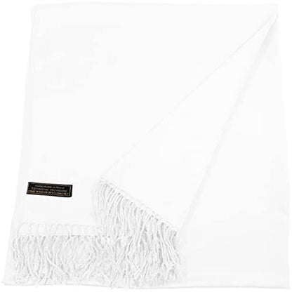 CJ Apparel Solid Color Tassels Design Nepalese Shawl Scarf Wrap Stole Throw Head Wrap Pashmina Gift Hand Made in Nepal New - color: Brilliant White