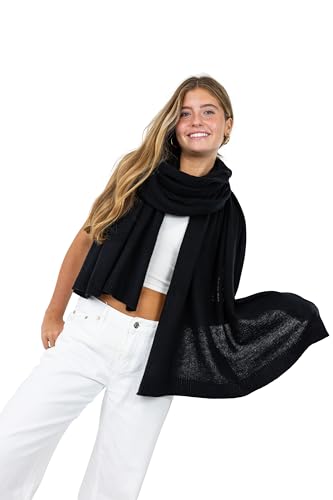 Velanio Cashmere Luxury Knitted Wrap Travel Shawl Scarf, Pashmina Stole, All-Season Scarf for Women Cashmere Wool Blend - color: Velvet Black
