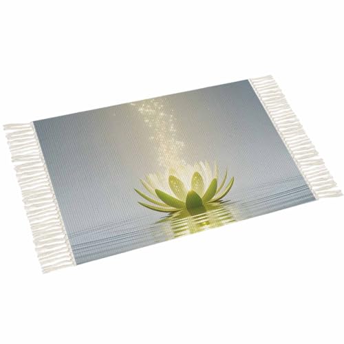 Zen Meditation Lotus Floral Washable Rugs for Living Room, Area Rug for Bedroom, Green Floral Modern Art 3x5 Feet Woven Area Carpet with Tassels, Throw Carpet Rug for Bedside - size: 3x5FT