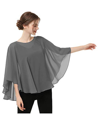 Capes for Womens Casual chiffon shawl Casual Chiffon Cape Sheer shawls and wraps Poncho Capelets Cover Up - color: Dark Gray