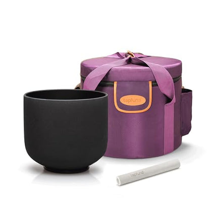 TOPFUND 432Hz Black A Note Crystal Singing Bowl 8 inch Third Eye Chakra with Heavy Duty Carrying Case and Suede Mallet