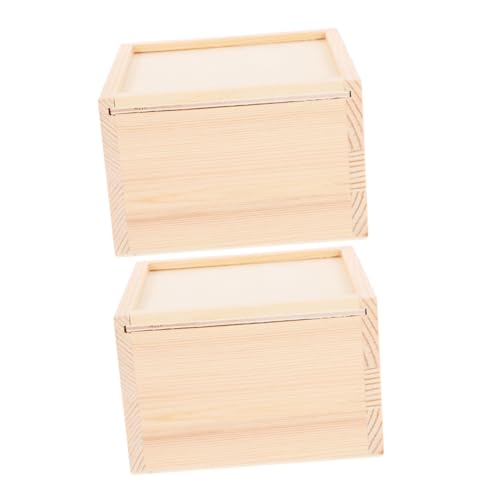 Zerodeko 2pcs Unfinished Wooden Storage Box with Slide Lid Small Beige Jewelry Organizer for Diy Crafts Present Packaging Weddings and Special Occasions