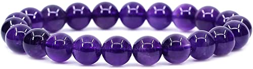 Angelstones Handmade Natural Healing Gemstone 8mm Round Beads Stretch Crystal Bracelet 7 Inch Unisex - color: Amethyst