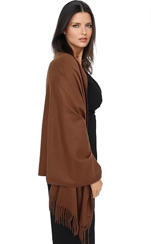 Ocomfly 100% Pashmina Scarf for Women - Premium Womens Scarves - Gift Boxed - Shawls or Wraps - Ultra Soft and Warm - color: Cocoa Brown