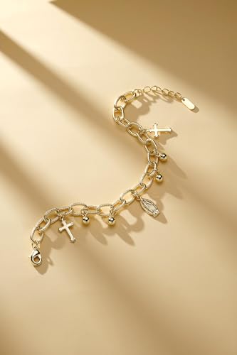 Bracelet for Women 14K Gold Plated Dainty Chain Simple Jewelry - style: Gold-Tone Religious Charm