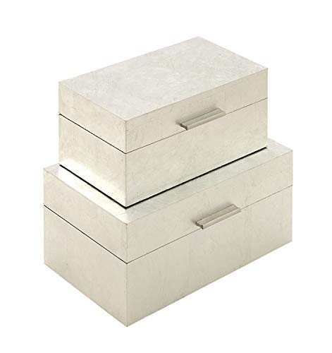 CosmoLiving by Cosmopolitan Wooden Decorative Box Decorative Keepsake Boxes with Textured Foiled Exterior, Set of 2 Storage Boxes 13", 11"W, Silver