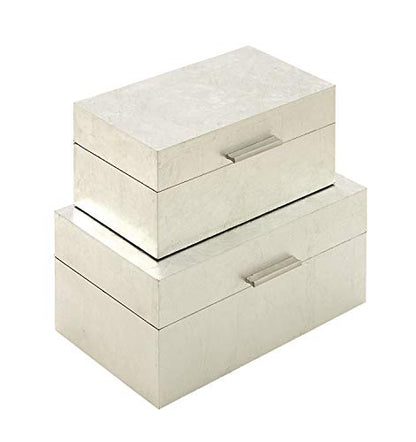 CosmoLiving by Cosmopolitan Wooden Decorative Box Decorative Keepsake Boxes with Textured Foiled Exterior, Set of 2 Storage Boxes 13", 11"W, Silver