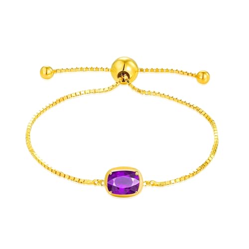 MAX + STONE 18K Gold Over Silver Gemstone Bracelets for Women | Hypoallergenic Birthstone Bracelet | Anti Tarnish Gold Plated Sterling Silver Bracelets for Women - color: Amethyst
