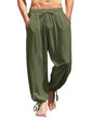 COOFANDY Men's Cotton Linen Pants Casual Harem Pants Elastic Waist Beach Boho Yoga Trousers - color: Army Green, size: Medium