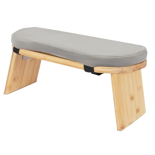 DYNAMI Bamboo Meditation Bench with Sponge Cushion, Portable Foldable Ergonomic Meditation Stool,Wooden Kneeling Stool for Yoga Sitting Prayer,Load Capacity 396lbs (Gray) - color: Grey