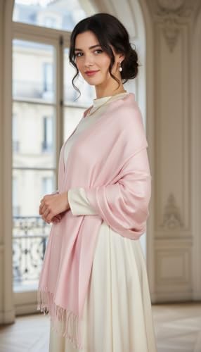 Pashmina Shawls Wraps for Women. Dress Cover Up Formal. Cashmere Feel Wrap for Evening Dress. - color: Light Pink