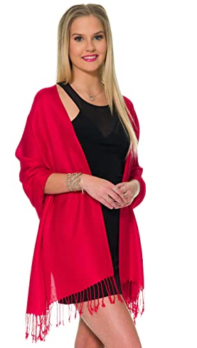 Pashmina Shawls and Wraps for Evening Dresses, Large Soft Pashminas Wedding Shawl - color: Red