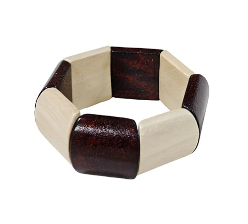 Vintage Wooden Beaded Bracelet for Women Boho Chunky Colorful Natural Wood Stretch Bracelet for Women Men Geometric Ethnic Statement Wrist Jewelry - color: Coffee&Beige