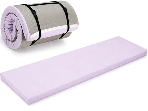 Lyrow 2 Inch 72"x24" Thick Foldable Yoga Mat with Carry Strap, Non-slip Portable Foam Gym Mat for Yoga, Pilates and Stretching - color: Taro Purple