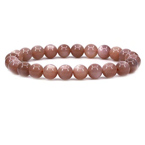 Keleny Gem Semi Precious Gemstones 8mm Natural Quartzite Stone Round Beads Crystal Stretch Bracelet 7 Inch Unisex - color: Red Sunstone