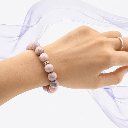 Healing Bracelet For Women Anxiety Crystal Bracelet Chakra Beaded Bracelets Rose Quartz Crystals And Healing Stones Yoga Bead Bracelet Calming Stretch Bracelet Stress Relief Gifts For Women - color: Pink-Zebra Stone