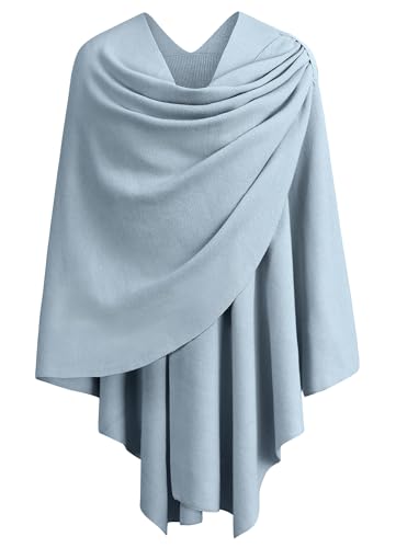 PULI Womens Large Cross Front Poncho Sweater Wrap Topper Knitted Elegant Shawls Cape for Fall Winter - color: 1-blue
