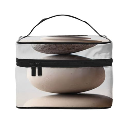 Meditation Stone Handheld Travel Makeup Bag, Cosmetic Organizer With Large Compartments, Zippered Toiletry Bag For Women