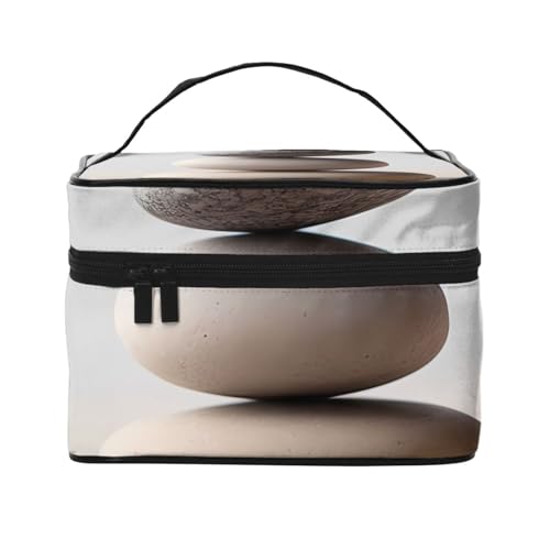 Meditation Stone Handheld Travel Makeup Bag, Cosmetic Organizer With Large Compartments, Zippered Toiletry Bag For Women