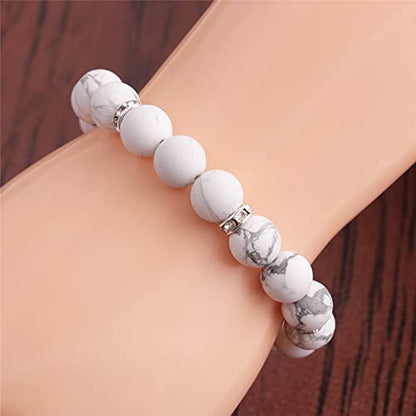 Healing Bracelet For Women Anxiety Crystal Bracelet Chakra Beaded Bracelets Rose Quartz Crystals And Healing Stones Yoga Bead Bracelet Calming Stretch Bracelet Stress Relief Gifts For Women - color: White-Turquoise