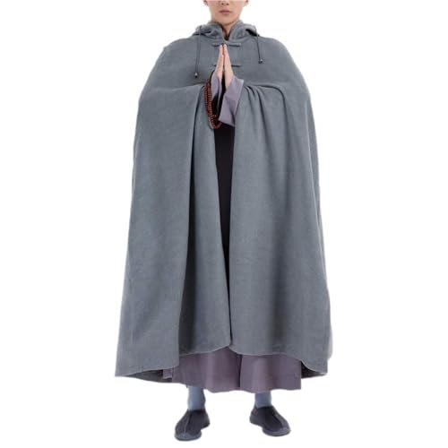 Unisex Meditation Cloak Warm Plush Meditation Buddhist Hooded Cape Meditation Prayer Outfit Coat Traditional Monk Robe - color: Gray, size: 44