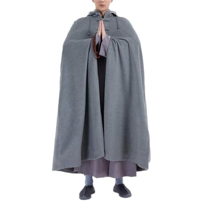Unisex Meditation Cloak Warm Plush Meditation Buddhist Hooded Cape Meditation Prayer Outfit Coat Traditional Monk Robe - color: Gray, size: 41