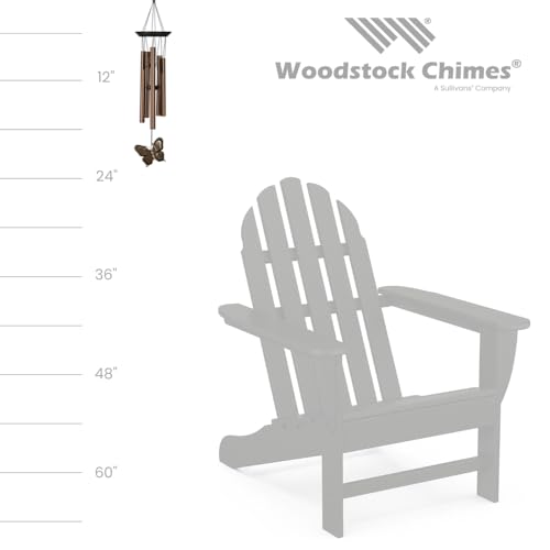 Woodstock Wind Chimes My Butterfly Chime, Bronze Aluminum Tubes, Small 21-Inch, Light Airy Sound Wind Chime for Outdoor Decor for Garden