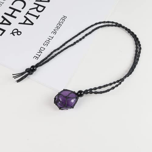 Natural unprocessed crystal raw stone hand woven rope adjustable necklace pendant for both men and women - color: A-Amethyst 1