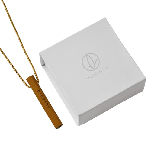 Bamboo Breathing Necklace for Meditation, Mindfulness Tool, Stress Reducer, Eco-Friendly Breathe Pendant, Portable Relaxation Gift for Men & Women - color: Gold
