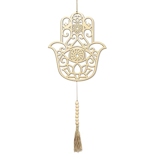 Bnesi 13.5'' in Hamsa Hand Meditation Symbol Sacred Geometry Wood Wall Art Decoration, Spiritual Gift for Baptism, Housewarming - color: Hamsa