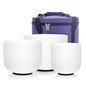 KVKA Set of 3pcs Chakra Frosted Quartz Crystal Singing Bowls Set 8-12 inch with Carrying Case - 12''C 10''F 8''B for Yoga Sound Healing