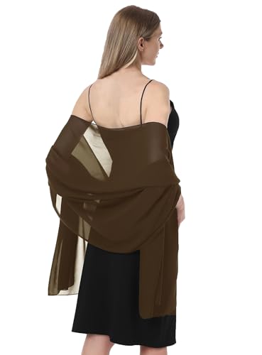 Chiffon Shawls and Wraps for Evening Dresses Women Elegant Soft Scarf Bridal Scarve Wedding Stole - color: Brown, size: Plus Size