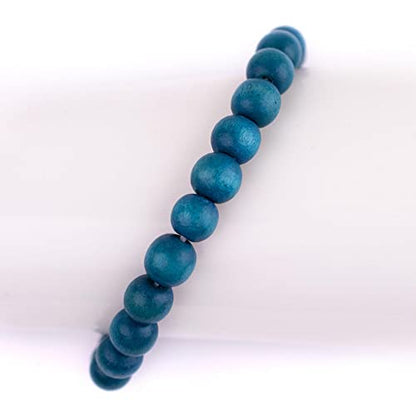 Wood Bead Bracelet - color: Aqua Blue, size: Medium Beads
