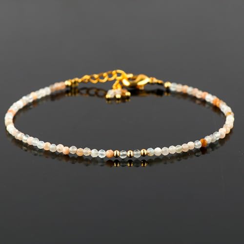 Natural Gemstone Beaded Bracelet, Microfaceted Crystals, Handmade Dainty Jewelry, Bohemian Plated Bracelet-Gift - style: Multi Moonstone