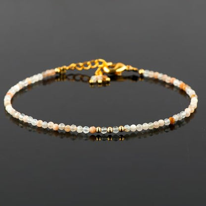 Natural Gemstone Beaded Bracelet, Microfaceted Crystals, Handmade Dainty Jewelry, Bohemian Plated Bracelet-Gift - style: Multi Moonstone