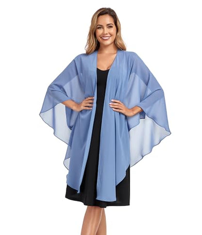 TONGFANTFL Shawls Wraps for Evening Wedding Party Chiffon Scarf Soft Bridal Wraps Wedding Guest Shawl Coverage - color: Dusty Blue