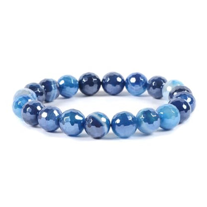 Justinstones Gemstone Crystals Chakra Beads Bracelet Crystal Healing 10mm Round Stretchable Bracelet for Her Gift - color: Faceted Electroplate Blue Agate