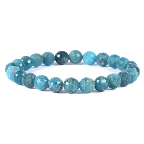 Justinstones Gem Semi Precious Gemstone 8mm Round Beads Stretch Bracelet 7 Inch Unisex - color: Faceted Apatite
