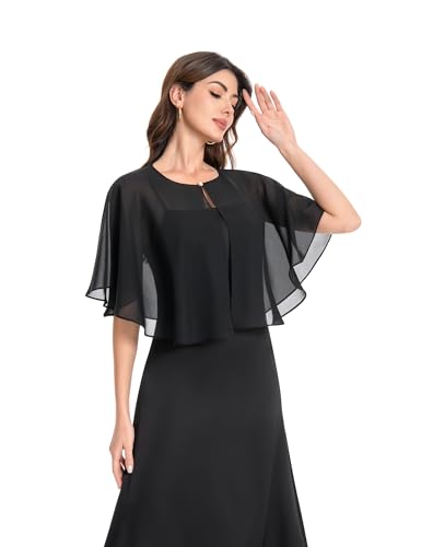 Baoqiya Capelets for women Chiffon Cape Soft Shawls and Wraps Wedding Capes 1920s flapper Cover Up - color: Black
