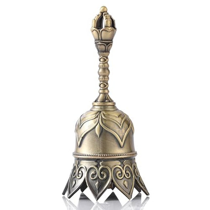 Super Loud Brass Hand Call Bell for Ringing at Wedding, Lotus Hand Bells for Seniors Bedside, Teacher Classroom Bell Dinner Bell Tibetan Bells Meditation Bell, Gift for Bedridden Mom(Bronze)