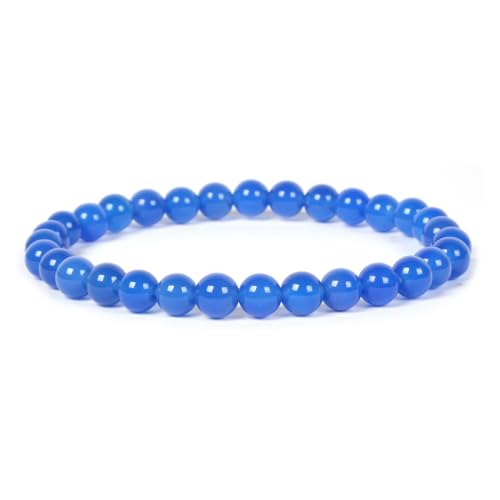 Justinstones Gem Semi Precious Gemstone 6mm Round Beads Stretch Bracelet 6.5 Inch Unisex - color: Blue Agate