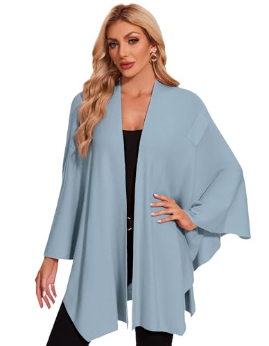 PULI Womens Elegant Cross Front Shawl Wraps Knitted Ponchos Cape Light Weight Poncho Sweater Soft Warm Travel Wraps - color: Blue