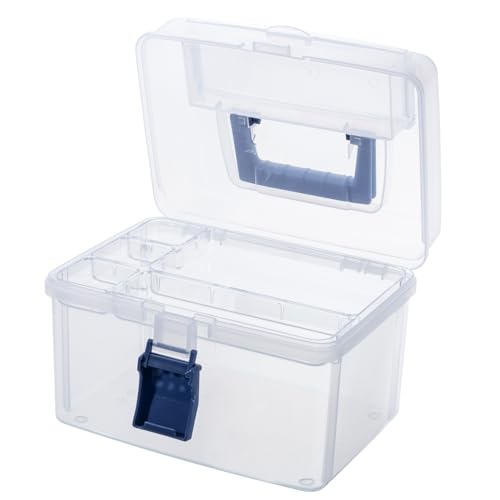 MyGift 10 Inch First Aid Clear Bin with Detachable Tray and Blue Quick Access Top Lid Flap, Portable Emergency Kit, Medical Supply Travel Tote, Medicine Storage Box Container (Navy) - color: Navy