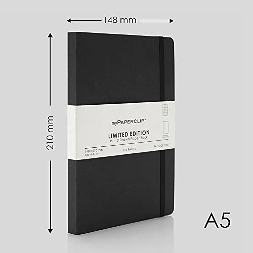 myPAPERCLIP Limited Edition A5 Checks/Square Grid Notebook | 192 Pages, 100 GSM, Soft Cover, A5 (5.83 × 8.27 in) | Flat Lay | Bookmark & Elastic Closure | Black - color: Black, style: Checks