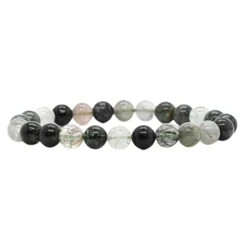 Angelstones Handmade Natural Healing Gemstone 8mm Round Beads Stretch Crystal Bracelet 7 Inch Unisex - color: Green Rutilated Quartz