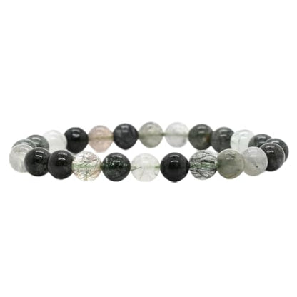 Angelstones Handmade Natural Healing Gemstone 8mm Round Beads Stretch Crystal Bracelet 7 Inch Unisex - color: Green Rutilated Quartz