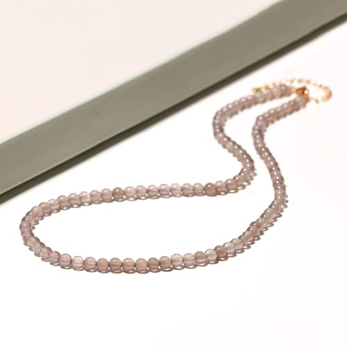 Simple Choker Necklace for Women Real Stone and Crystals Necklaces 4mm Beaded Choker Jewelry Meditation Gift for Women (16"+2") - style: Grey Agate