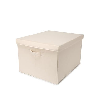 Foldable Storage Bins with Lids Cotton Canvas Rectangular Storage Box Ideal for Organization Lightweight and Durable (L) - size: ‎17.71 x 13.77 x 9.84"