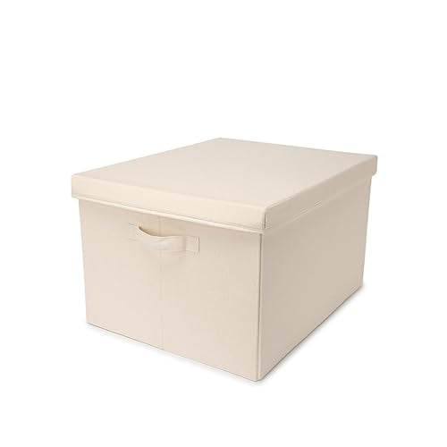 Foldable Storage Bins with Lids Cotton Canvas Rectangular Storage Box Ideal for Organization Lightweight and Durable (L) - size: ‎17.71 x 13.77 x 9.84"