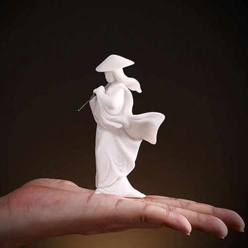 White Jade Ceramics Zen, Meditation Buddhism Minimalist Statue Figurine Monk Cool Swordsman Assassin Kung Fu for Collectible Table Home Shelf Decor Mini Size (Flute) - style: Flute